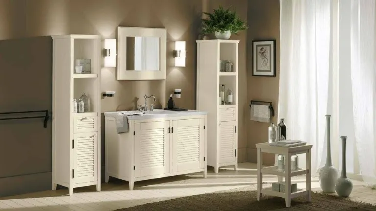 White Louvred Bathroom Furniture Set – Two Tall Cabinets