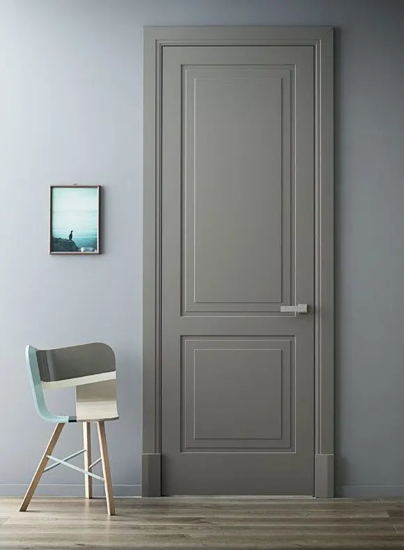 Grey Painted Modern Interior Door – Slim Moulding, Bar Handle
