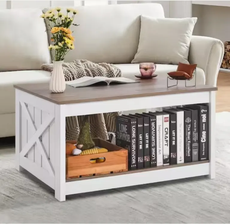 Storage Coffee Table – X-Brace Sides, Open Shelf Body