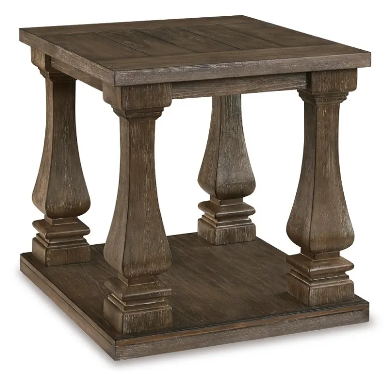 Square Wooden Side Table – Four Baluster Legs, Lower Deck