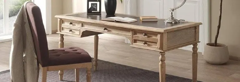Cream Office Writing Desk – Drawers, Turned Legs