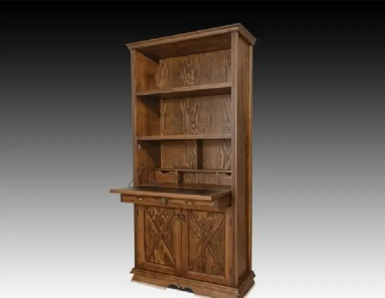 Wooden Office Bookcase – Pull-Out Writing Shelf, X-Panel Doors