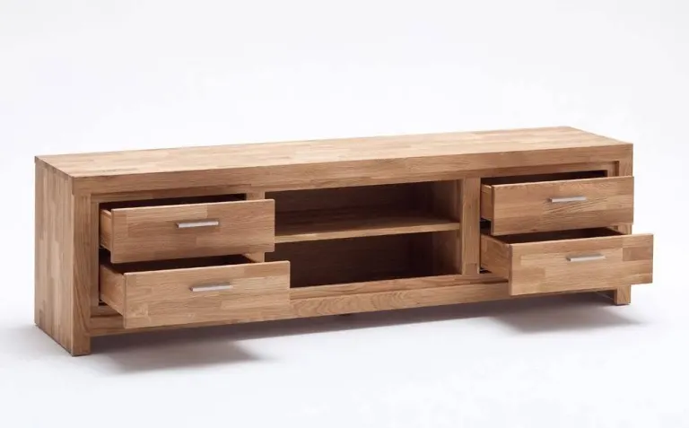 Wooden TV Unit – Four Drawers, Open Centre Bay
