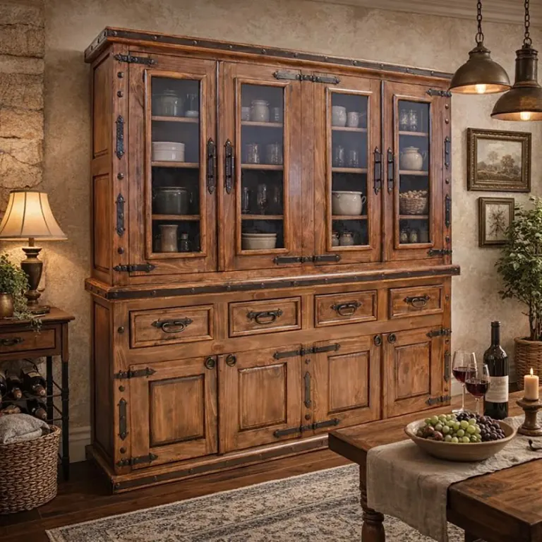 Ferforje detaylı rustik vitrin, yemek odasında