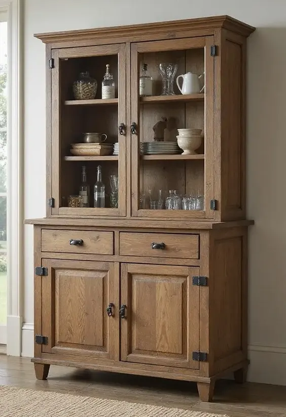 Oak Glazed Hutch – Upper Vitrine, Drawers and Doors