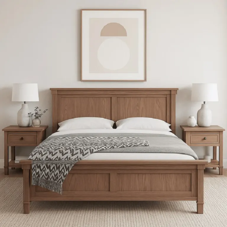 Shaker Panel Bed – Oak Tone, Panelled Footboard