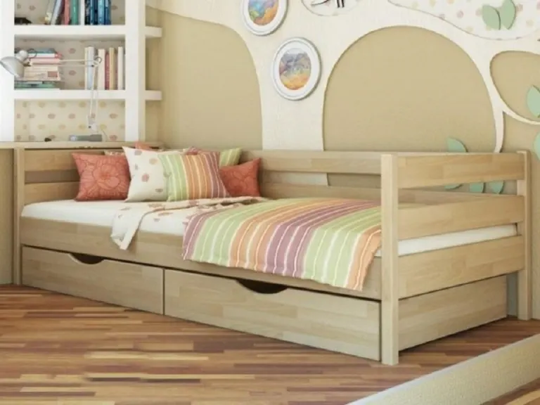 Wooden Daybed with Drawers – Guard Rails, Natural Tone