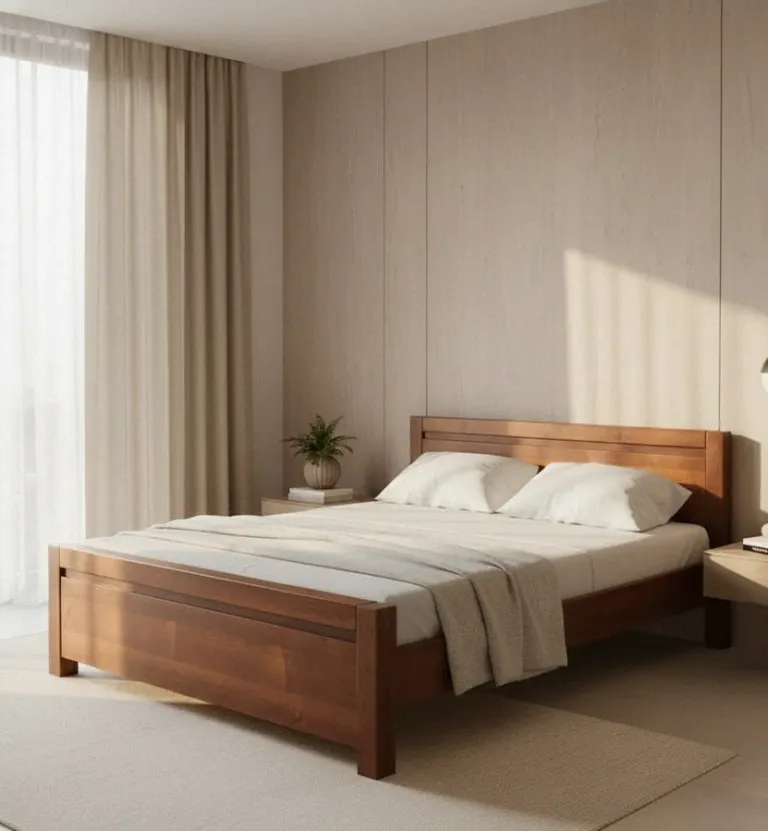Walnut Bed – Panel Headboard and Footboard, Simple Design